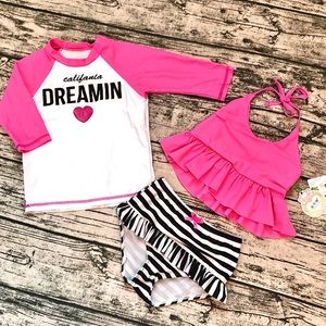 Super Cute Pink Girls 3 Pcs Bathing Suit_3-4T